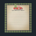 Monogram Christmas Red Truck Green Buffalo Plaid Notepad<br><div class="desc">Monogram Christmas-themed notepad features our vintage red truck carrying a Christmas tree on a green and black buffalo plaid background! This is a wonderful Christmas gift idea or stocking stuffer, and would be perfect as a small item for attaching a gift card. Additional color schemes as well as coordinating items...</div>