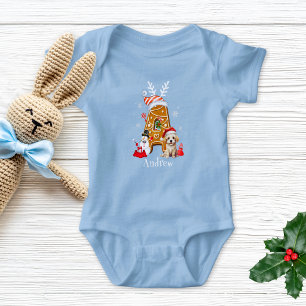 Monogram Christmas Santa Gingerbread Letter A Boy Baby Bodysuit