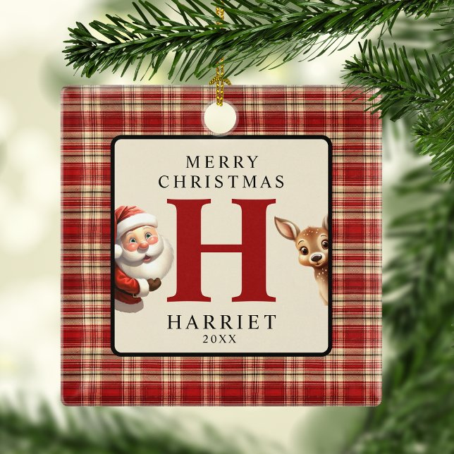 Monogram Christmas Santa Photo Tree Ceramic Ornament (Creator Uploaded)