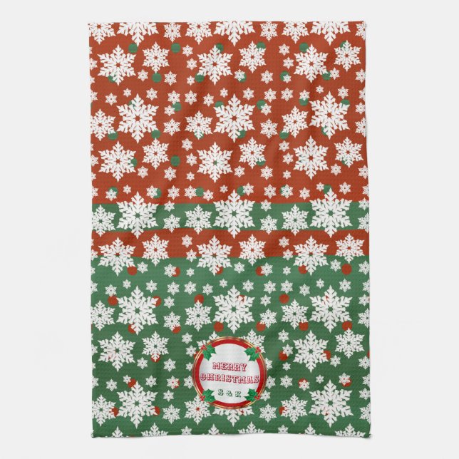 Monogram Christmas Snowflake Design Tea Towel (Vertical)