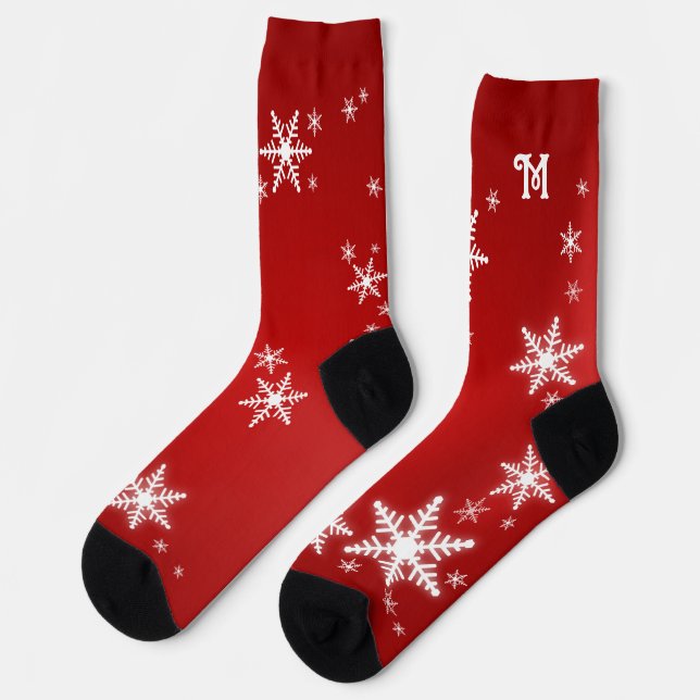 Monogram Christmas Snowflakes Custom Socks (Left)