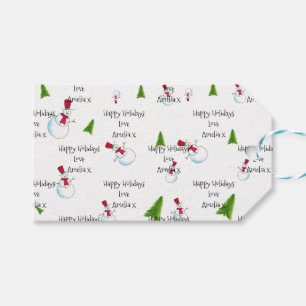 Monogram Christmas Snowman Gift Tags