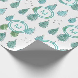 Monogram Christmas Trees Wrapping Paper