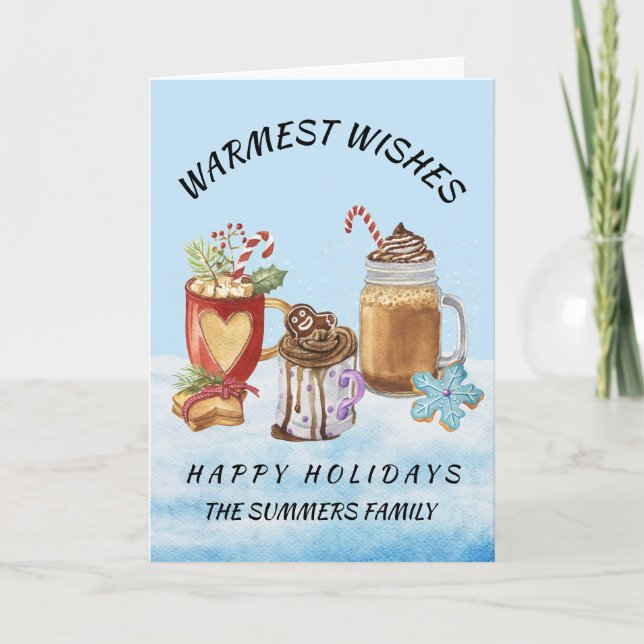 Monogram Christmas Warmest Wishes Hot Cocoa  Card (Front)