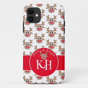 Monogram Christmas White Red Cute Reindeer Pattern Case-Mate iPhone Case