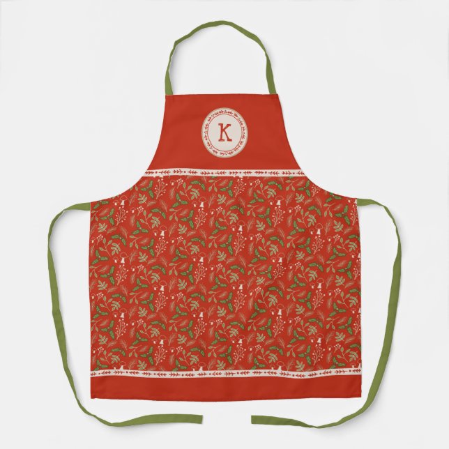 Monogram Christmas Woodlands Apron (Front)