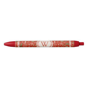 Monogram Christmas Woodlands Red Black Ink Pen