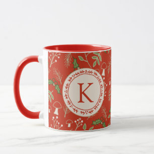 Monogram Christmas Woodlands Red Mug