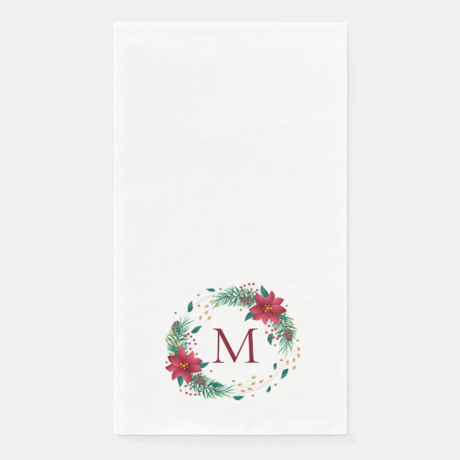Monogram Christmas Wreath Guest Bath Paper Towels Napkin (Front)