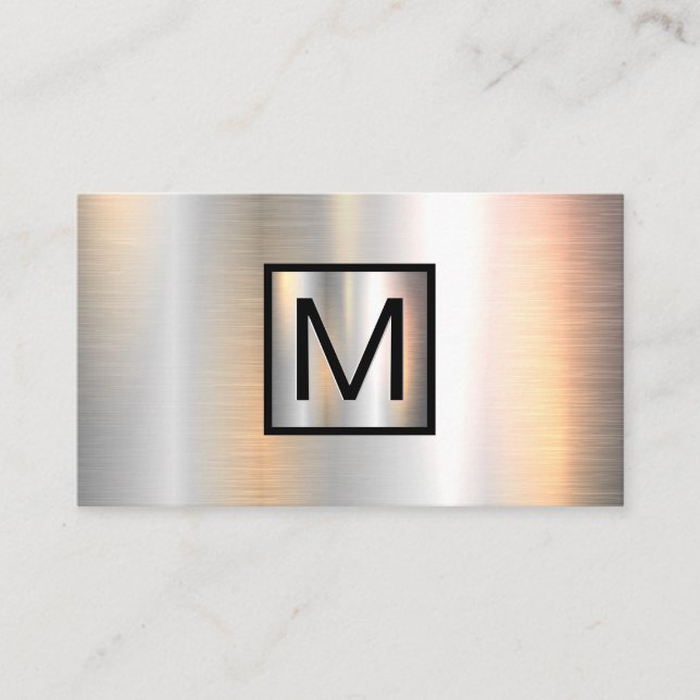 Monogram Chrome Metallic Banner Business Card (Front)