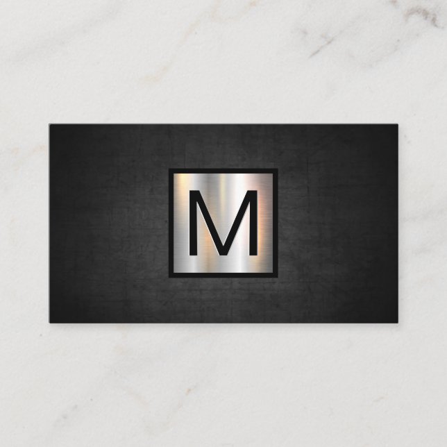 Monogram Chrome Metallic Banner | Dark Texture Business Card (Front)