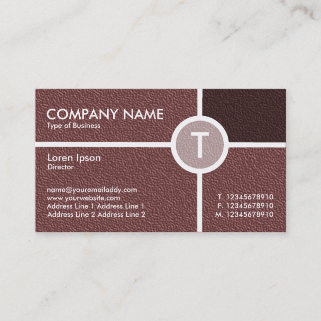 Monogram Circle Cross - Brown Embossed Texture Business Card (Front)
