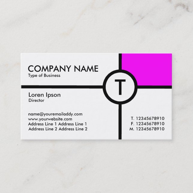 Monogram Circle Cross (Magenta) - White Business Card (Front)