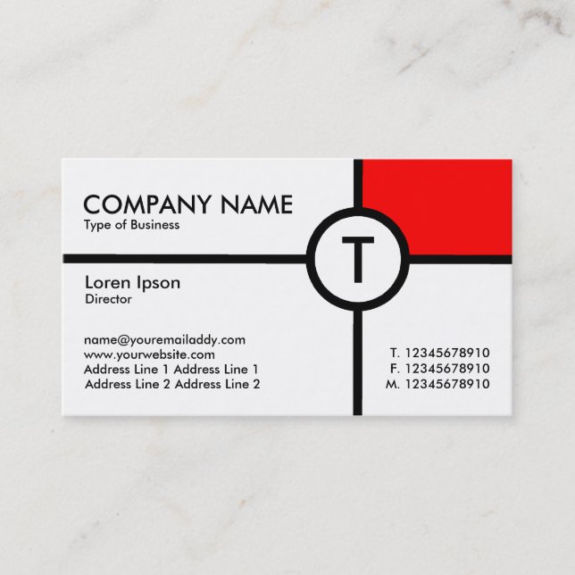 Monogram Circle Cross (Red) - White Business Card (Front)