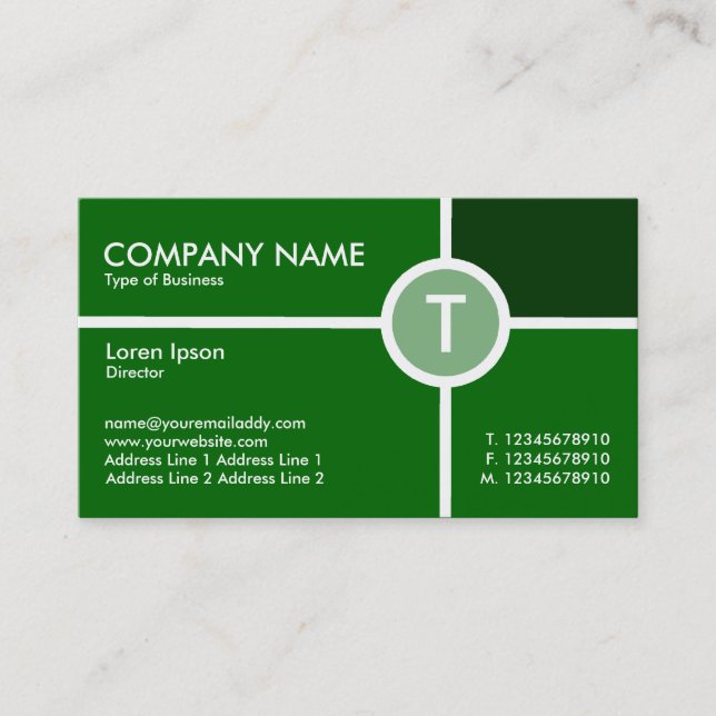 Monogram Circle Cross - Shades of Grass Green Business Card (Front)