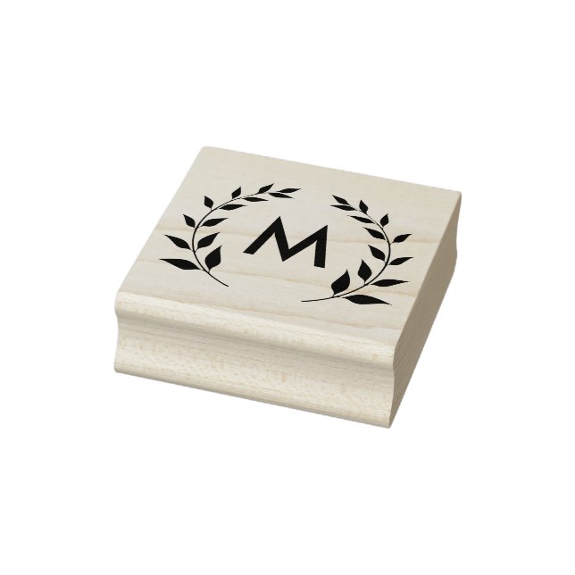 Monogram Circle of Leaves Rubber Stamp (Stamp)