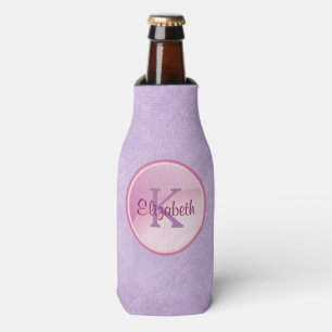 Monogram Circle on a Pretty Lavender Background Bottle Cooler