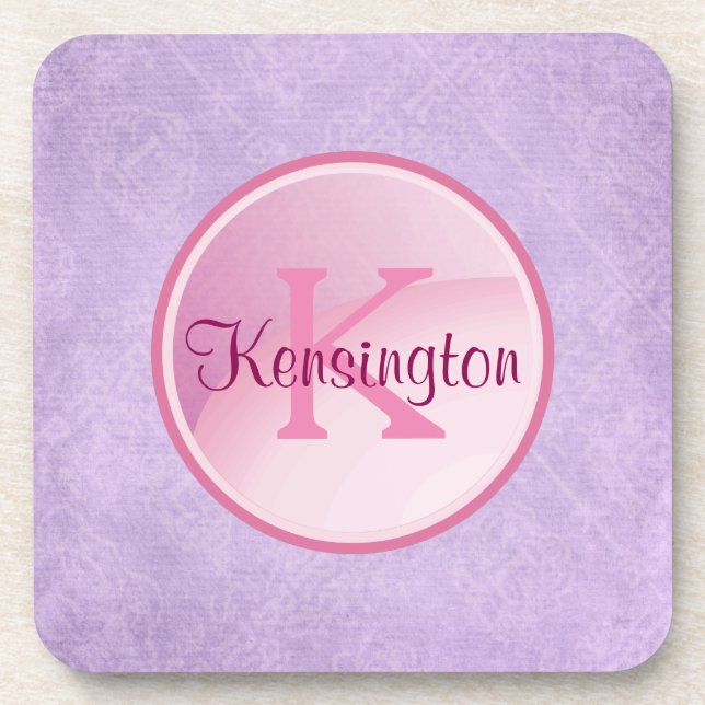 Monogram Circle on a Pretty Lavender Background Coaster (Front)