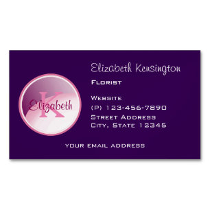 Monogram Circle on a Purple Background Magnetic Business Card
