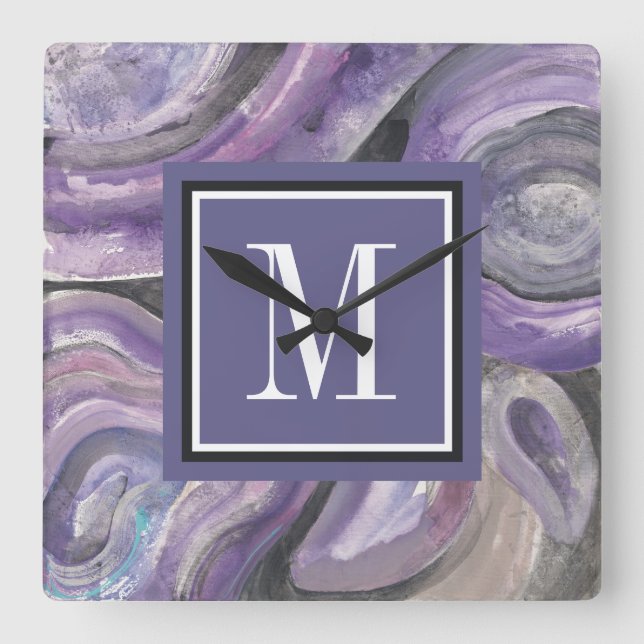 Monogram | Circle Rain Square Wall Clock (Front)