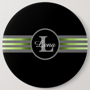 Monogram Circle Silhouette Black and Grey Stripes 6 Cm Round Badge