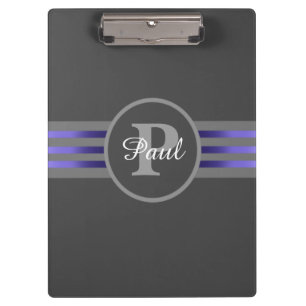 Monogram Circle Silhouette Black and Grey Stripes Clipboard