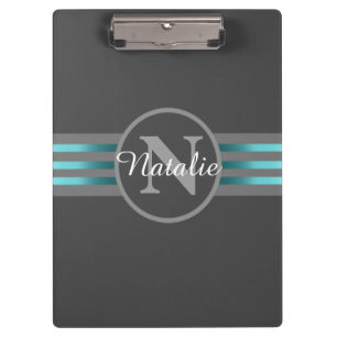 Monogram Circle Silhouette Black and Grey Stripes Clipboard