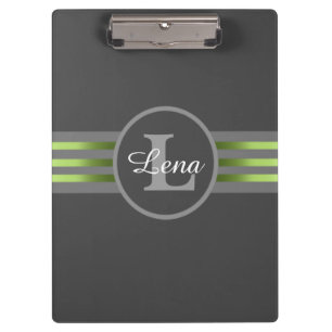 Monogram Circle Silhouette Black and Grey Stripes Clipboard