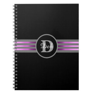 Monogram Circle Silhouette Black and Grey Stripes Notebook