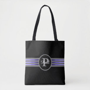 Monogram Circle Silhouette Black and Grey Stripes Tote Bag