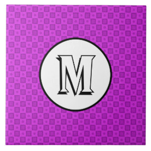 Monogram circles and squares on a purple pattern tile