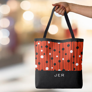 Monogram Circles Lines Black White Red Tote Bag