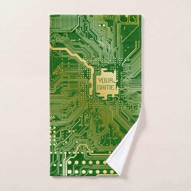 Monogram Circuit Motherboard Electronics Chip Tech Bath Towel Set (Hand Towel)