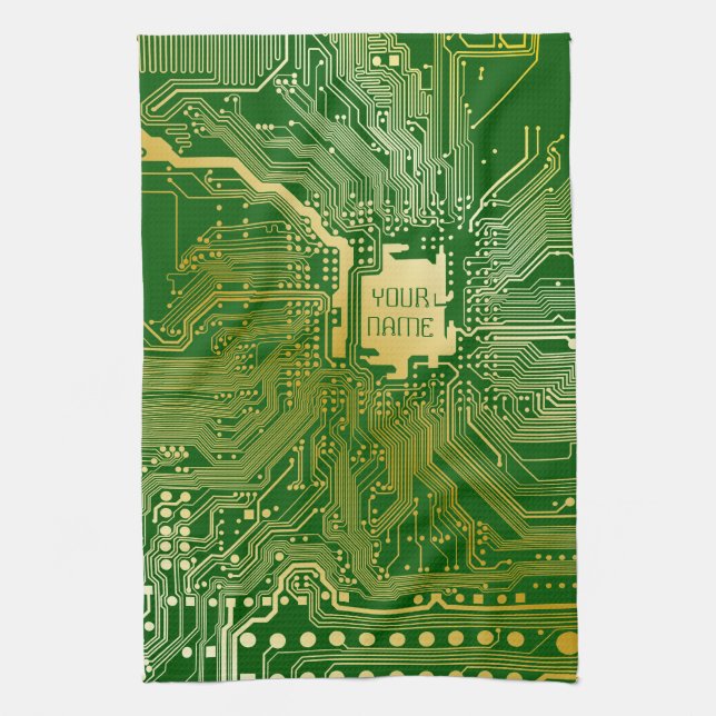 Monogram Circuit Motherboard Electronics Chip Tech Tea Towel (Vertical)