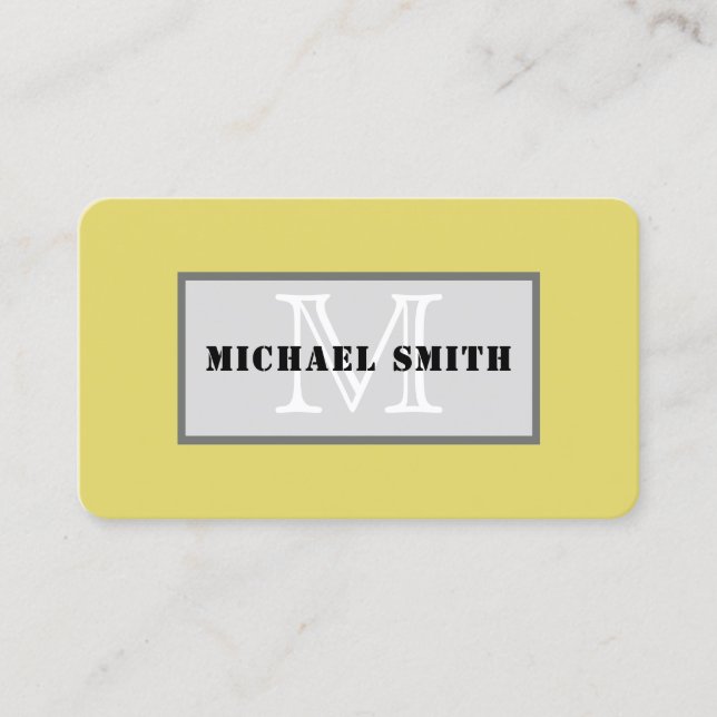 Monogram Citrine Solid Colour Background Business Card (Front)