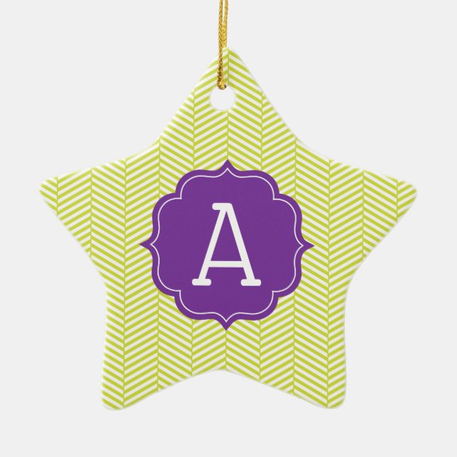 Monogram Citron Chevron with Purple Ceramic Tree Decoration (Front)