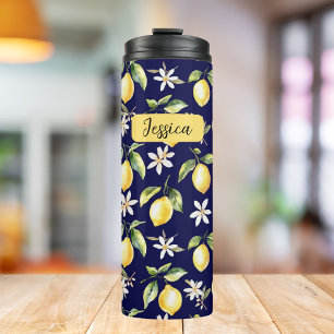 Monogram Citrus Lemon Fruit Botanical Pattern Thermal Tumbler