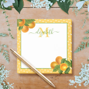 Monogram citrus oranges watercolor dots rustic post-it notes