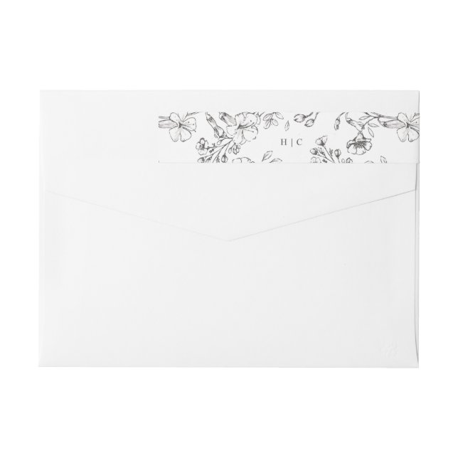 Monogram Classic Botanical Florals Wedding Address Wrap Around Label (Back)