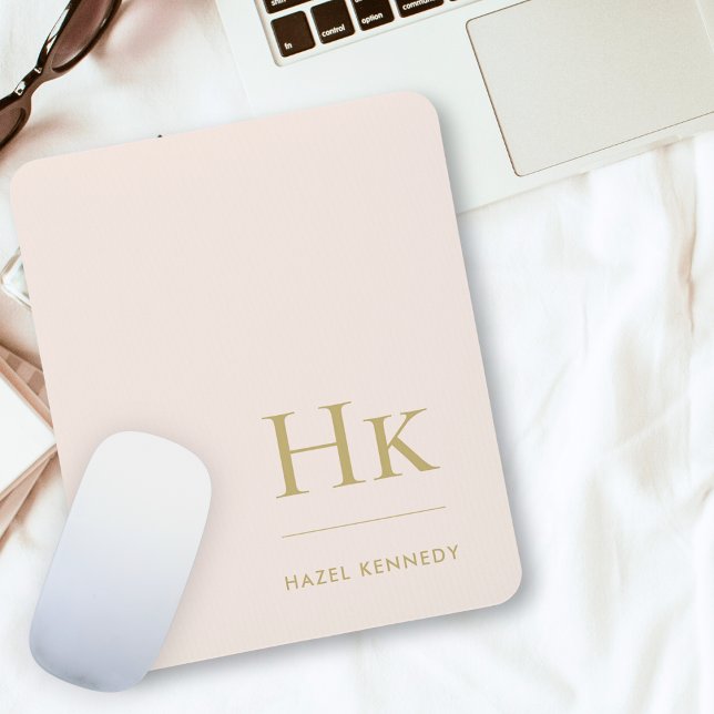 Monogram Classic Elegant Blush Pink Gold Initials Mouse Pad (Creator Uploaded)