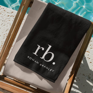 Monogram Classic Elegant Minimal Black and White Beach Towel