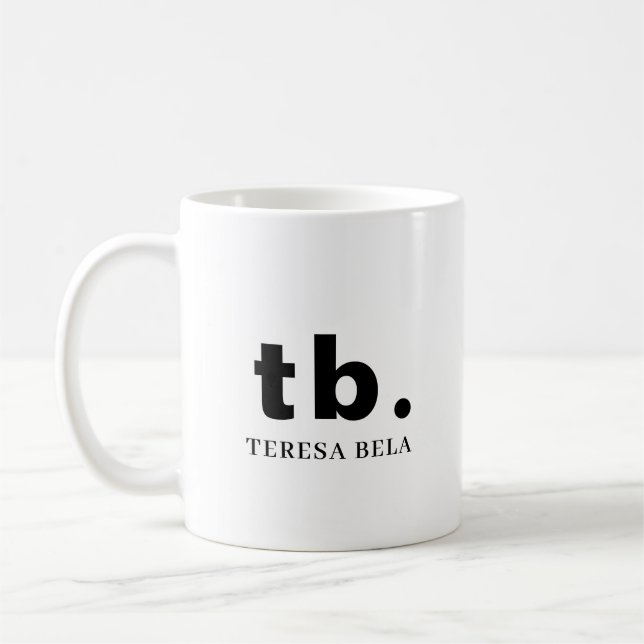 Monogram Classic Elegant Minimal Black and White Coffee Mug (Left)