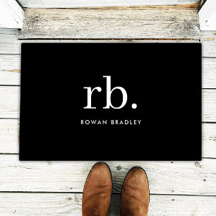 Monogram Classic Elegant Minimal Black and White Doormat