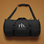 Monogram Classic Elegant Minimal Black and White Duffle Bag<br><div class="desc">A minimalist monogram design with large typography initials in a classic font with your name below on a simple black background. The perfectly custom gift or accessory!</div>