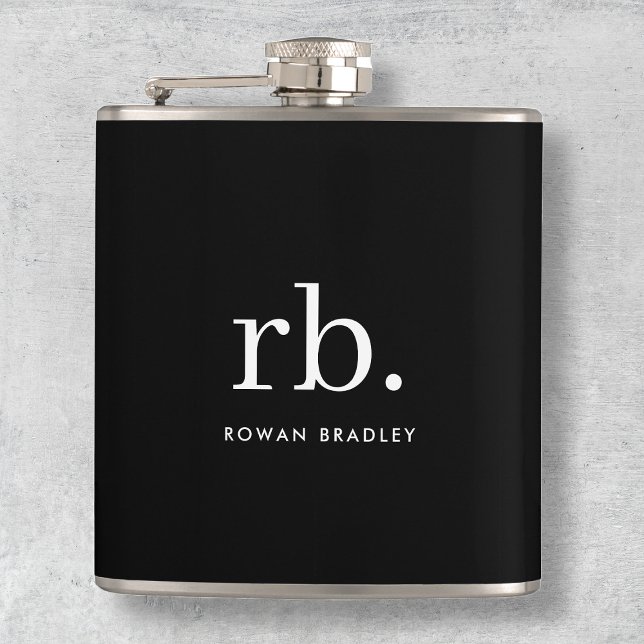 Monogram Classic Elegant Minimal Black and White Hip Flask (Creator Uploaded)