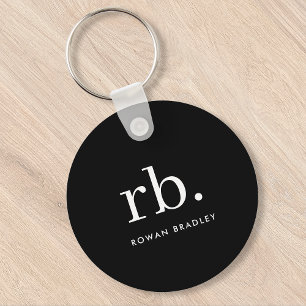 Monogram Classic Elegant Minimal Black and White Key Ring