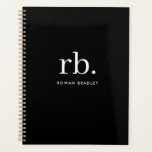 Monogram Classic Elegant Minimal Black and White Planner<br><div class="desc">A minimalist monogram design with large typography initials in a classic font with your name below on a simple black background. The perfectly custom gift or accessory!</div>