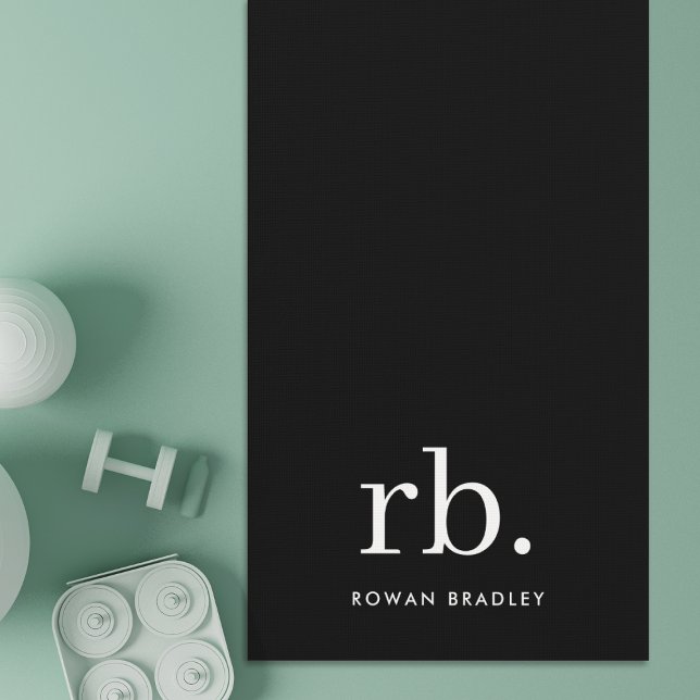 Monogram Classic Elegant Minimal Black and White Yoga Mat (Sleek black modern monogram custom yoga mats.)