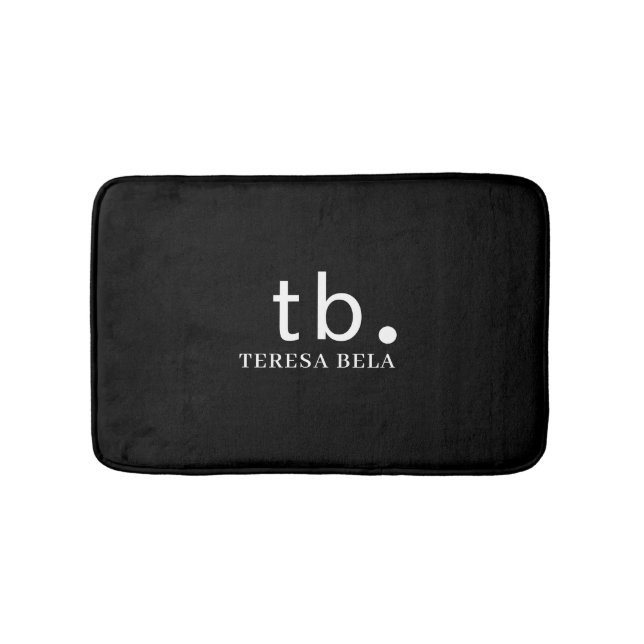 Monogram Classic Elegant Minimal Black & White Bath Mat (Front)