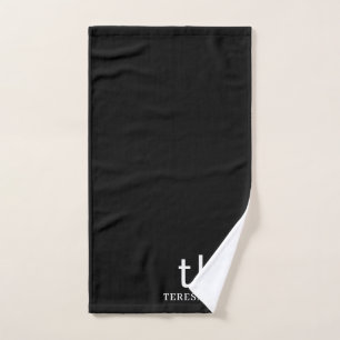 Monogram Classic Elegant Minimal Black & White Hand Towel